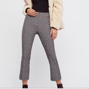 Free People Plaid Kick Crop Pants High Rise Flat Front Boho Trouser